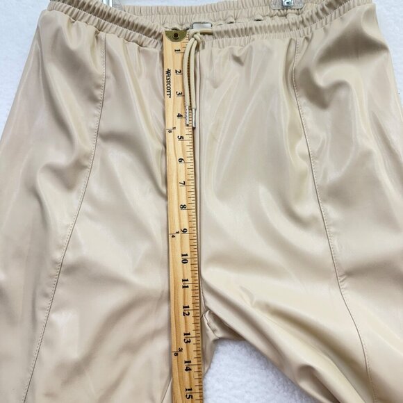 Foerns Faux Leather Jogger Pants High Waist Drawstring Beige Chic Womens L NEW - Picture 9 of 9